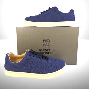 Brunello Cucinelli Navy Blue Perforated Suede Sneakers – EU 43 (US 10 / 10.5)